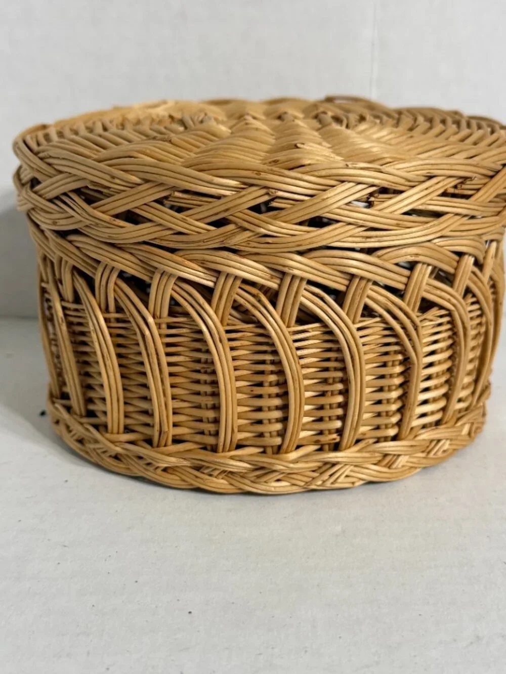 Lidded Wicker Container Versatile Woven Storage Container Intricate Border Italy